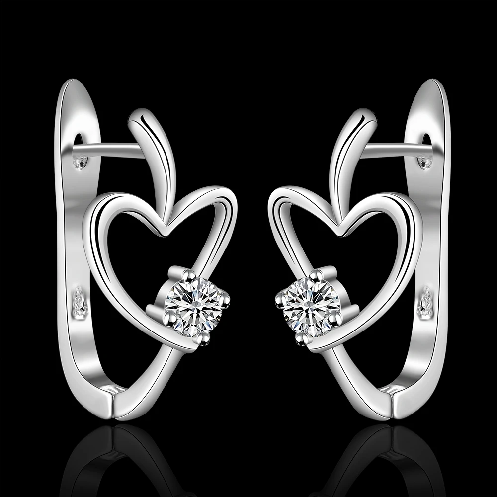 

2015 925 sterling silver half round with mesh circle links crystal stone earring stud for women girl fine fashion trendy jewerly