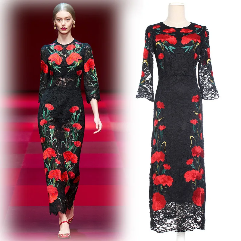Dress Single Picture More Detailed About Europe Style Europe Style Elegant Luxury Flower Embroider Lace Dress 2016 Sprint Summer O Neck Half