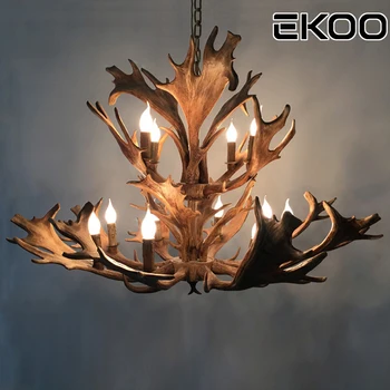 

EKOO E12/E14 Rustic Deer Antler Chandelier Lighting Home Cafe Bar Vintage European Industrial Style