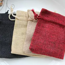 100 шт. старинные деревенский мешковины мешок-сумка-Drawstring-мешок подарков-7 см х 9 см цвет смешивания ассорти джут мешки