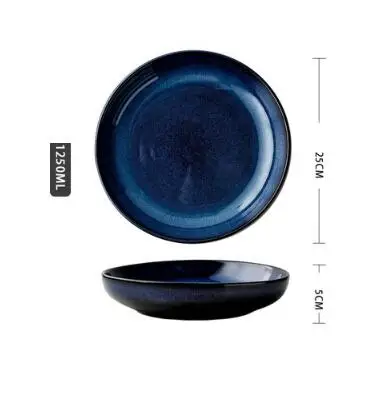 KINGLANG, японское керамическое глубокое круглое блюдо, тарелка для супа, пасты, семейный салат, Фруктовая тарелка, большая тарелка - Цвет: 10inch blue