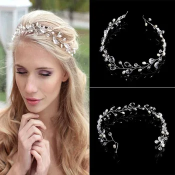 

New Wedding Hair Accessories Clips Vintage Faux Crystal Pearl Tiara Drop Bridal Headband Flower HairPin Clips