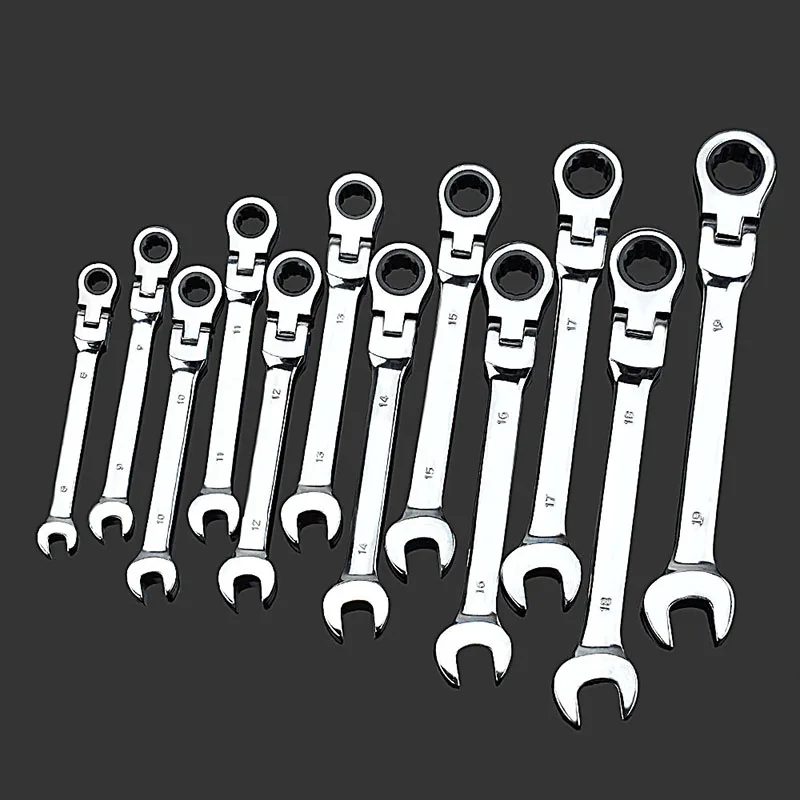 24 25 26 27 30 32mm Multifunction Flexible Head Ratchet Wrench Professional Universal Wrench for Car Repair Tools - Цвет: 8mm-19mm  12pcs