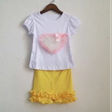 pink heart pattern shirt sleeve tee and yellow shorties summer high quality outfit in selling font