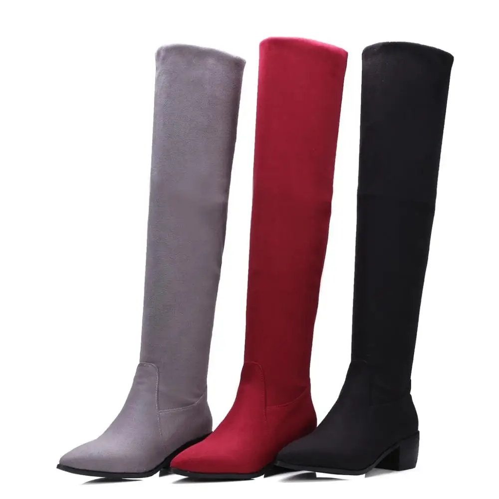 Winter Boots Women Thigh High Snow Boots Woman Faux Fur Heels Shoes Womens Over The Knee Boot Lady Shoes Botas Large Size 34-48