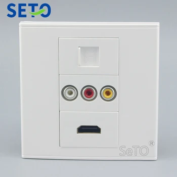 

SeTo 86 Type RCA AV Audio + HDMI + RJ45 Cat5e Network Panel Wall Plate Socket Keystone Faceplate