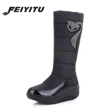 Feiyitu/Новинка года; теплые зимние сапоги для русской зимы; хлопковая обувь; женские модные зимние сапоги на платформе; сапоги до середины икры со стразами