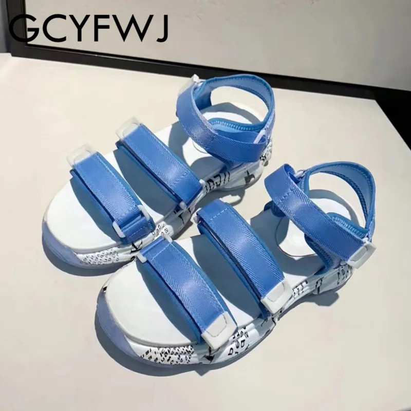 

GCYFWJ 2019 Summer New platform Sandals Leather Increase Hook Loop Woman Shoes Beach Sandals Thick Bottom Sneaker Fashion Women