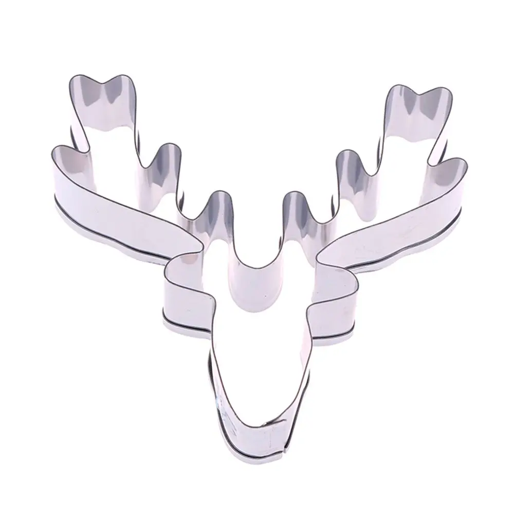 Happiness Deer Head Reindeer Christmas Stainless Steel Cute Cutting Biscuit Mould Cake Moulds Fruit Sugar Mold Baking Tools