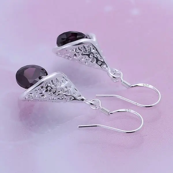 Модные посеребренные серьги для Для женщин 925 ювелирные изделия с серебряным покрытием для Для женщин фиолетовый камень с инкрустацией конусные серьги/ECJDJRPOE208