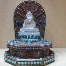 Песня voge gem S0670 Тибет Медь Серебро декор коралловый бирюзовый сырой кристалл Будда Шакьямуни Статуя