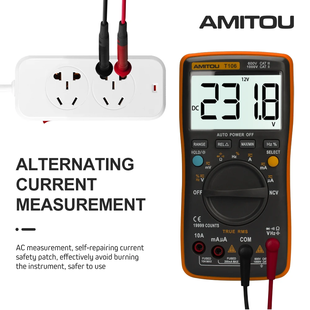 T106 HD ЖК-цифровой мультиметр интеллектуальный анти-сжигание NCV Бесконтактный AC/DC Амперметр Вольтметр смарт-чип Авто мультиметро тестер