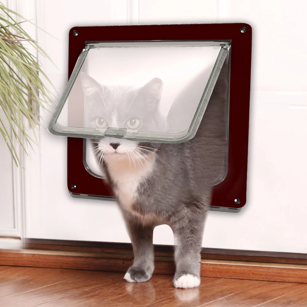 

4 Way Dog Cat Kitten Gate Door Lockable Security Flap Door ABS Plastic Small Animal Puppy Doors Pet Supplies Products S M L