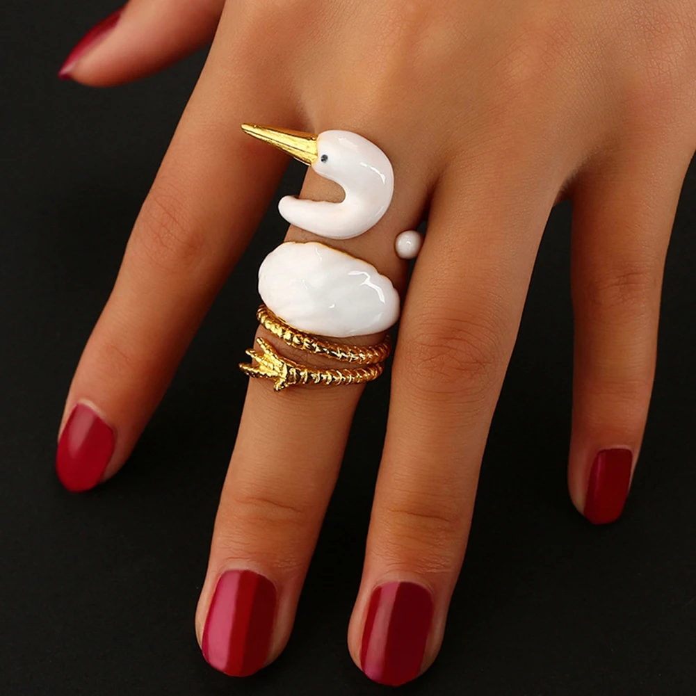 

3 Pcs Women Unique Swan Wrap Band Opening Animal Knuckle Ring Joint Jewelry