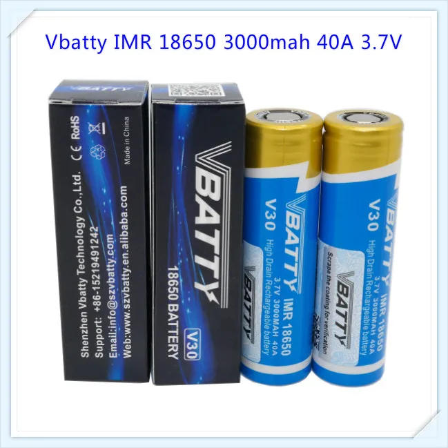 Высокомощный аккумулятор Vbatty IMR V30 18650 3000 мАч 40A 3 7 В с высоким усилителем плоский
