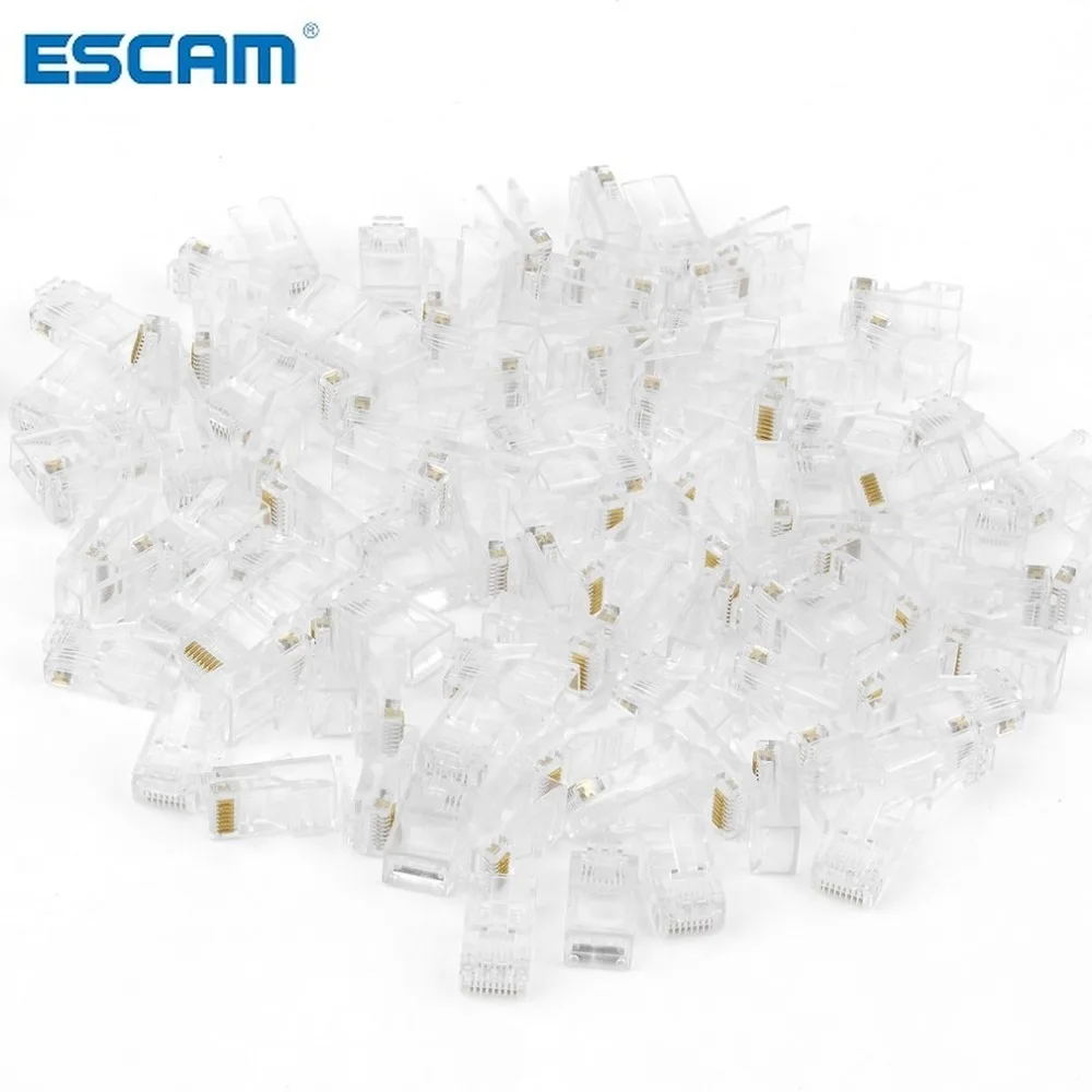 ESCAM 100 шт./компл. Универсальный кристалл голову RJ45 CAT5 CAT5E модульный разъем позолоченный Сетевой коннектор прозрачный