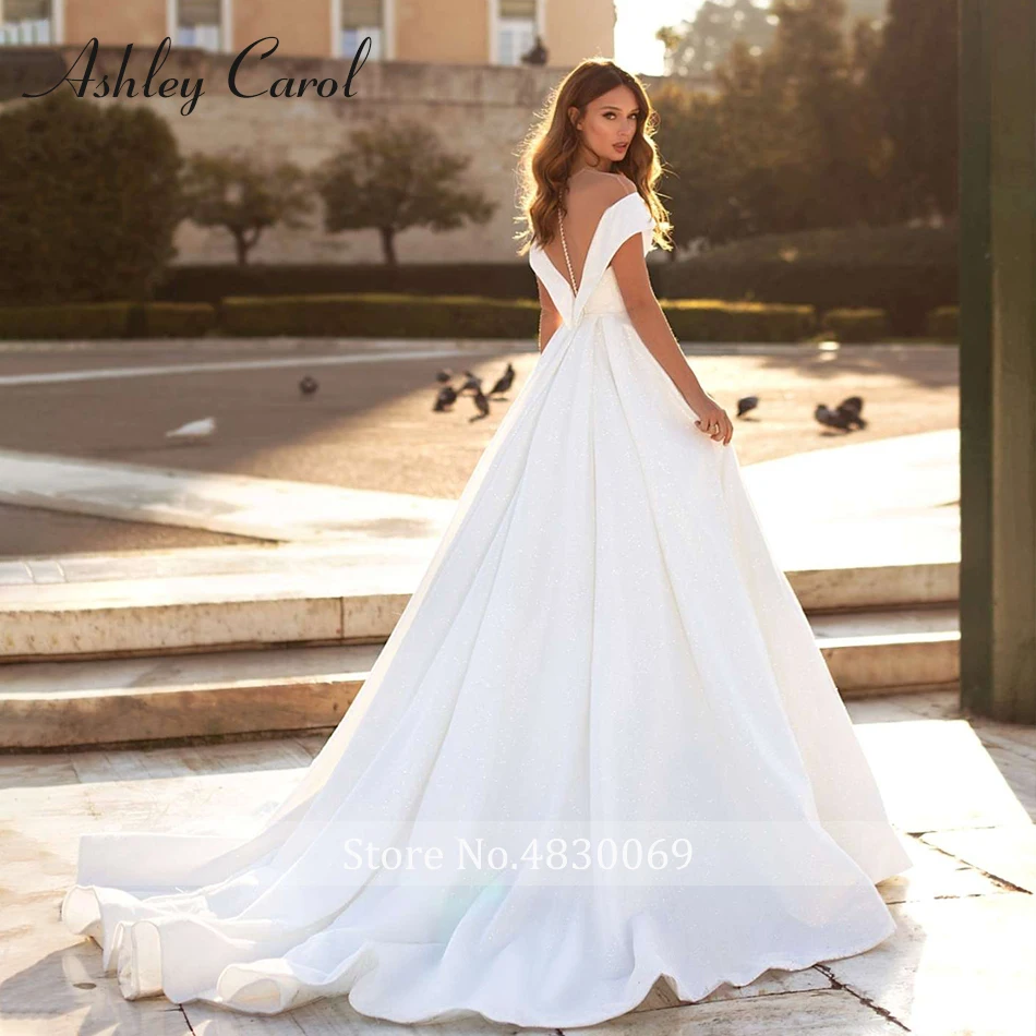 Ashley Carol сексуальный лиф сердечком, короткий рукав элегантное атласное свадебное платье с открытой спиной свадебное платье со шлейфом Простые Свадебные платья
