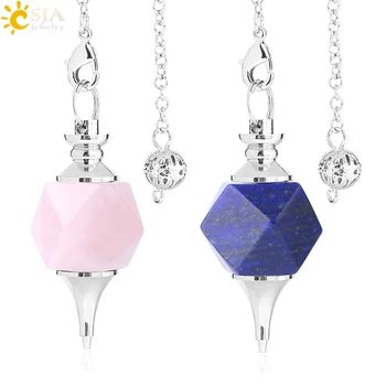 

CSJA Multifaceted Natural Stone Pendulum for Dowsing Divination Healing Pink Quartz White Crystal Pendant Women Men Jewelry F771