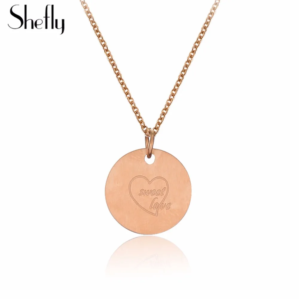 

Shefly Design Round Pendant Necklace Rose Gold Romantic Round With Sweet Love Word Cute Necklace Jewelry & Pendant Collier Femme