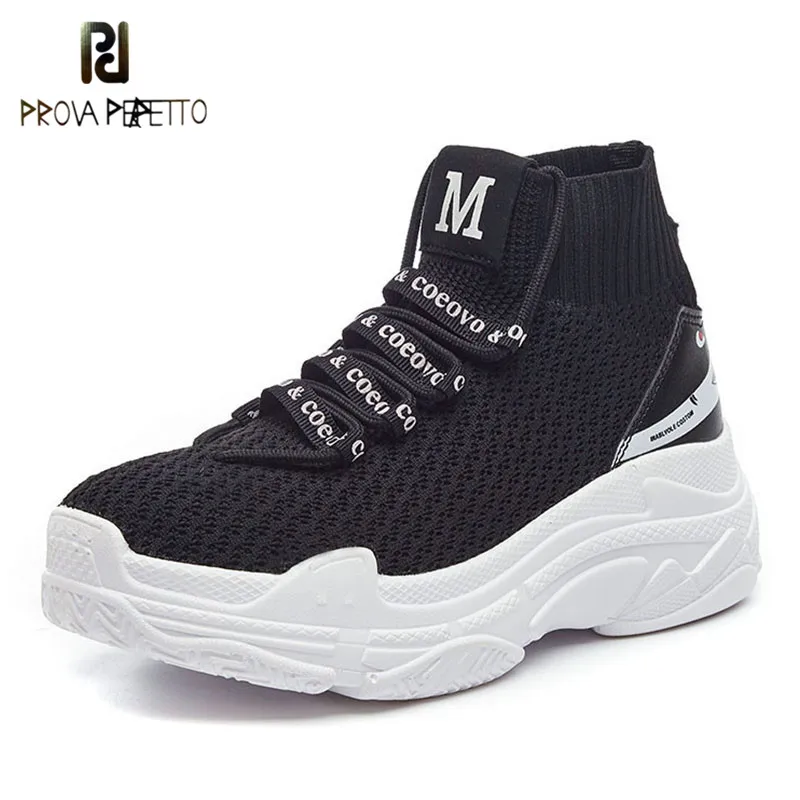 

Prova perfetto High Top Sneakers Men Unisex Knit Upper Breathable Shoes Fashion Shark Logo Couple Black / White Casual Shoes