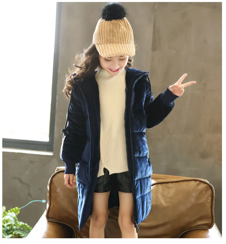 Hot 2018 Winter Cotton Hooded Jackets Teenage Girls Fashion Warm Solid Outwears Coats Kids Thick Long Jacket Children Padded (9)