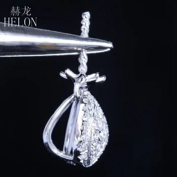 

HELON Solid 10K (417) White Gold 9mm Round Pearl Semi Mount Real 100% Natural Diamonds Engagement Wedding Pendant Dangle Jewelry
