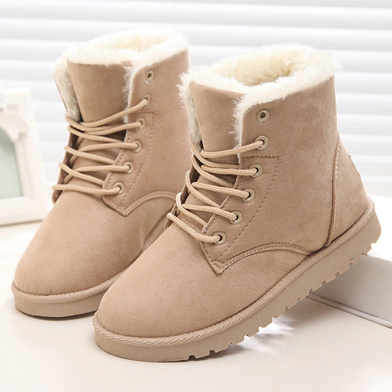 

Women Boots Warm Fur Winter Boots Women Snow Boots Lace Up Ankle Boots Women Winter Shoes Black Big Size 41 42 43