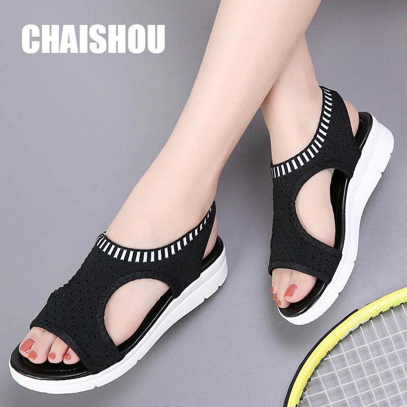 

shoes Women Sandals Summer Mesh cloth Breathable Comfort Ladies Shopping Walking Platform Black Sandal Shoes Zapatos Mujer DZ10