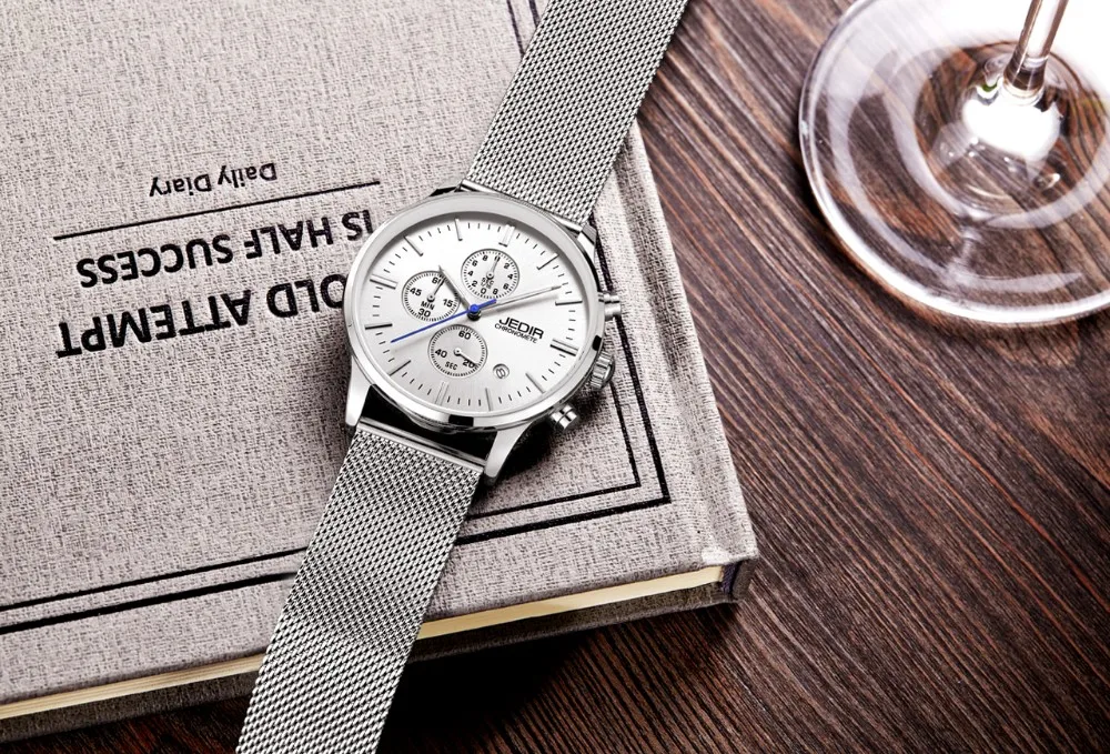 Бренд jedir мужские часы тонкие новые серебряные сетчатые часы из нержавеющей стали мужские часы Многофункциональный сплав мужские спортивные кварцевые часы