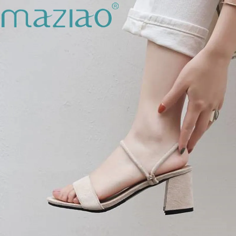 

MAZIAO Elegant Block Square Heel Sandals for Womens Fashion Summer Chunky Heels Open Toe Casual Front Rear Strap Sandal Shoes