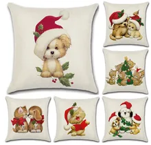 

Cute cat dogs with Christmas hat printed pillow case Cushion Cover Christmas decoration for home seat chair sofa house kids gift