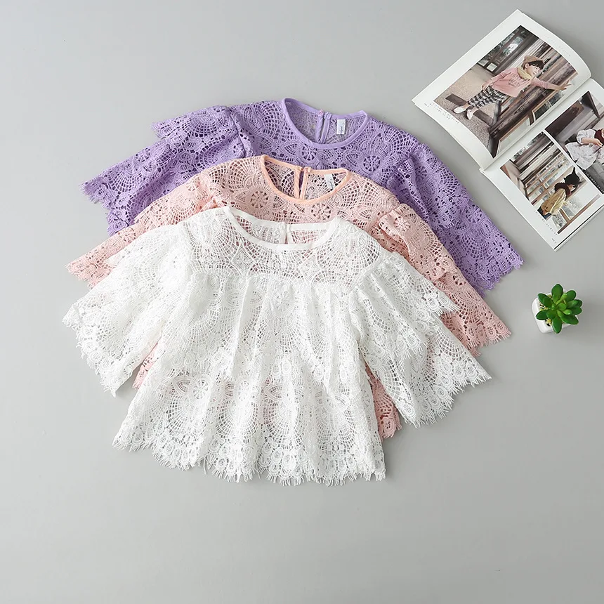 2017 Cordón de Las Muchachas Camisetas Primavera Verano Tops Camisas Blusa de La Muchacha de Los Niños de Moda Ropa Elegante Al Por Mayor