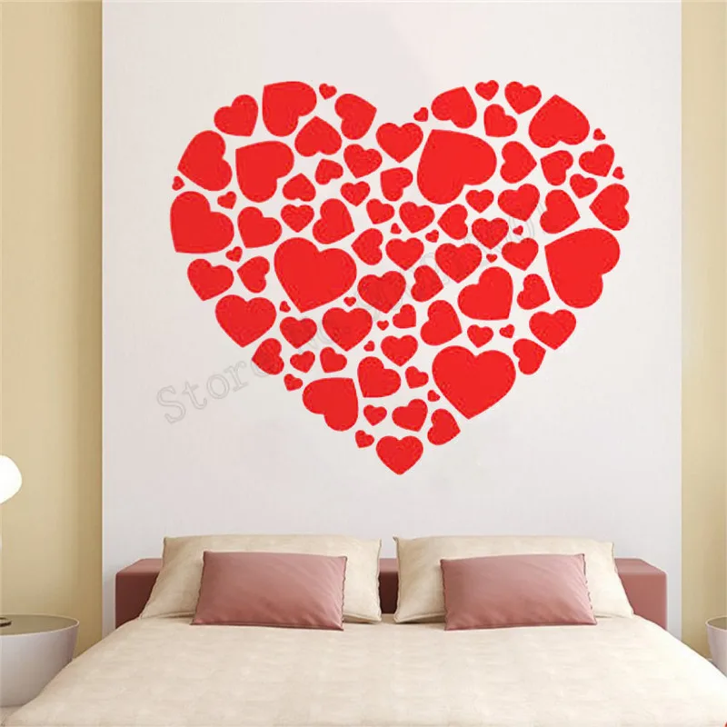 Quality Romantic Wedding Wall Sticker Vinyl Art Removeable Poster Hearts Love Room Decor Mural