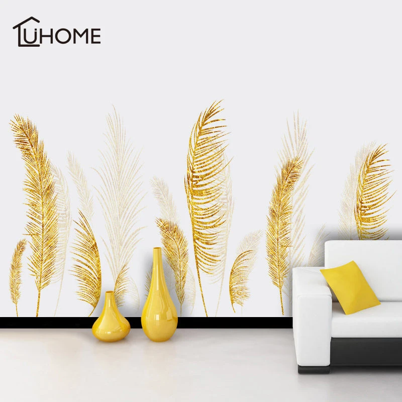 

3D Golden Reed Wall Sticker Home Decor Decals Living Room Bedroom Mural Art Wall Paper Poster Self-adhesive Wall Decoration