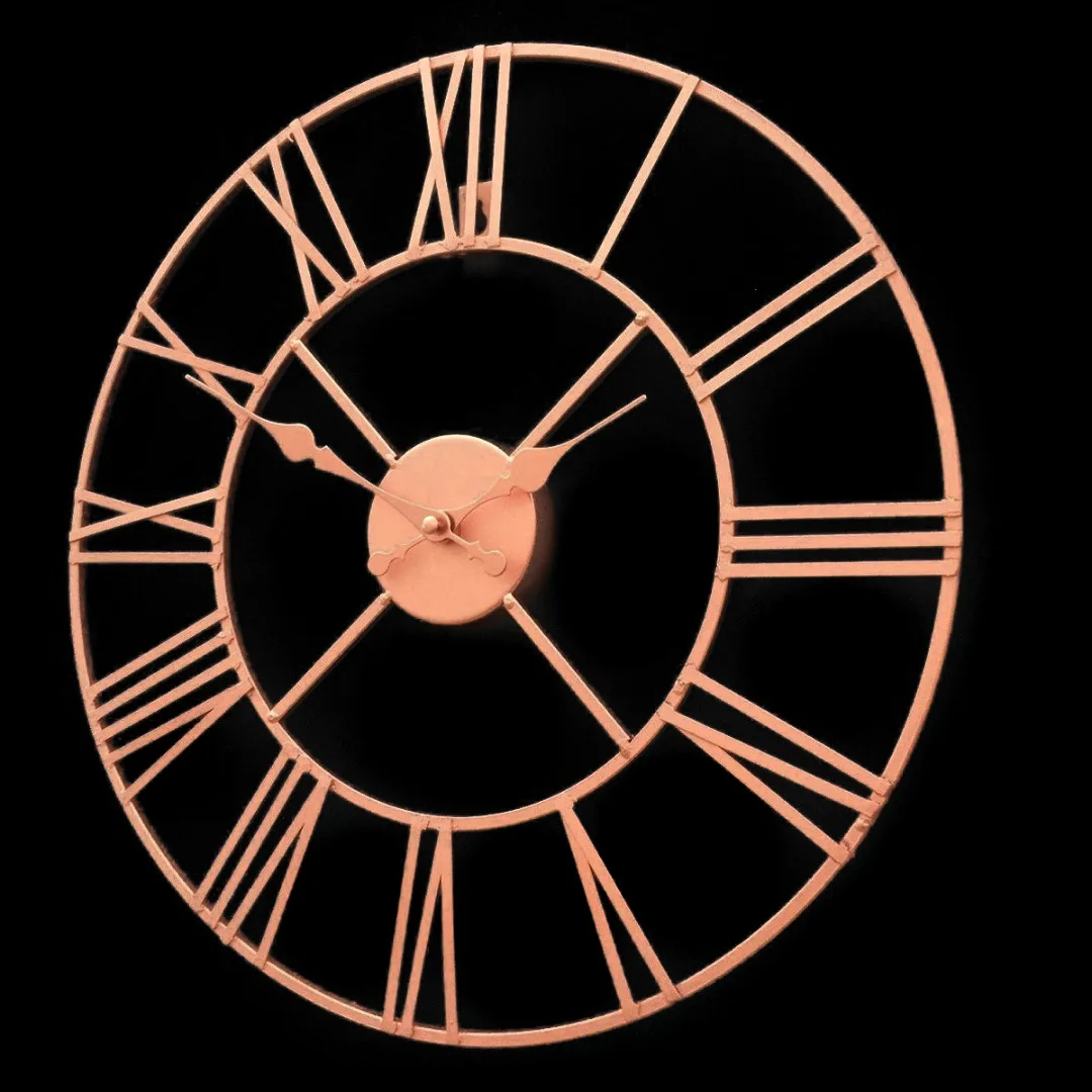 40cm Large Wall Clock Rose Gold Metal Skeleton Clock Retro Roman Numerals Big For Home Living Room Decor Craft
