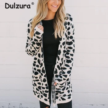 

Ulzzang Girls 2018 Leopard Pocket Cardigans Women Autumn Casual Long Knitted Sweaters Warm Jacket Coat Outerwear Female Knitwear