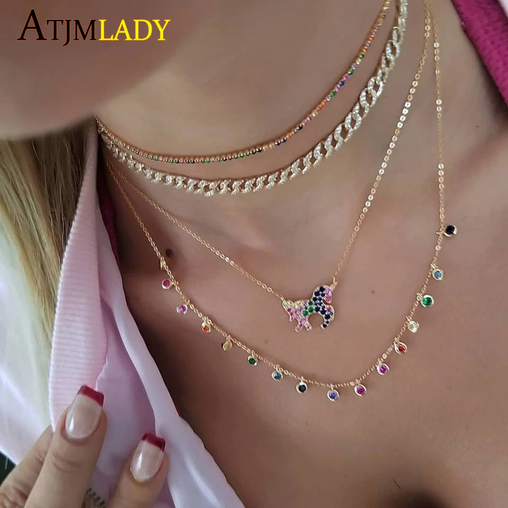 

2019 sparkling cz paved iced out jewelry micro pave cz Gold filled hip hop big miami cuban link chain necklace for women 38cm