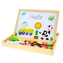 BOHS Multifunctional Wooden Toys Educational Magnetic Puzzle Farm Jungle Animal Children Kids Jigsaw Baby Drawing Easel Board
