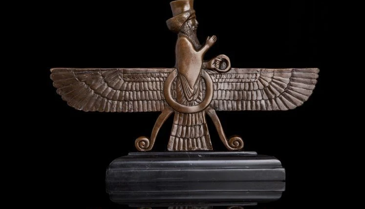 

Art Deco Sculpture Exotic Man With Eagle Wings Walking Bronze Statue