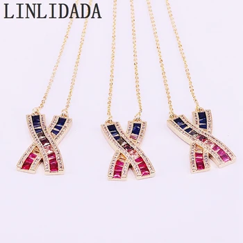 

6Pcs Fashion Jewelry Gifts Colorful Zirconia Rainbow CZ Micro Pave Charm Pendant Necklaces