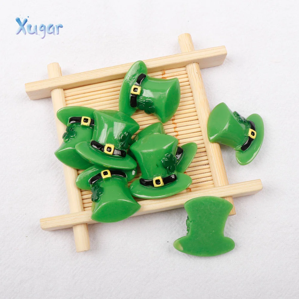 Saint St Patricks Day Lucky Charm Green Hat Goldfish Resin
