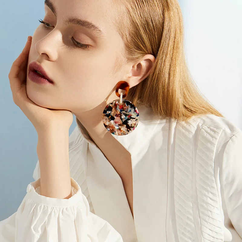

Bohemian Colourful Acrylic Round Earrings for Women Acetic Acid Personality Geometric Drop Earrings Fashion Jewelry Wholesale