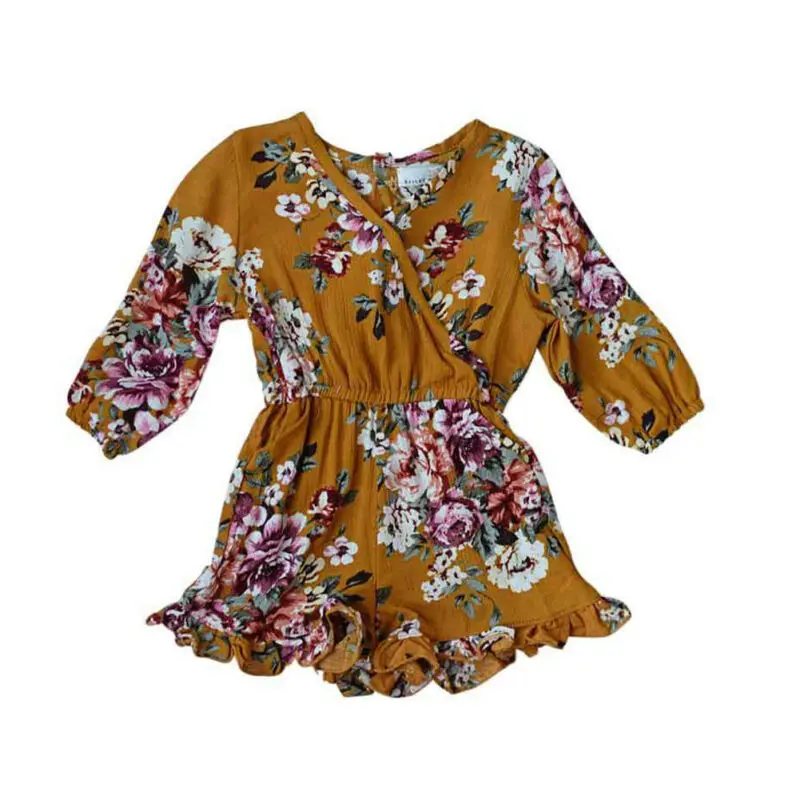 Toddler Kids Baby Girl Clothes V Neck Floral Ruffled Romper Jumpsuit Outfits