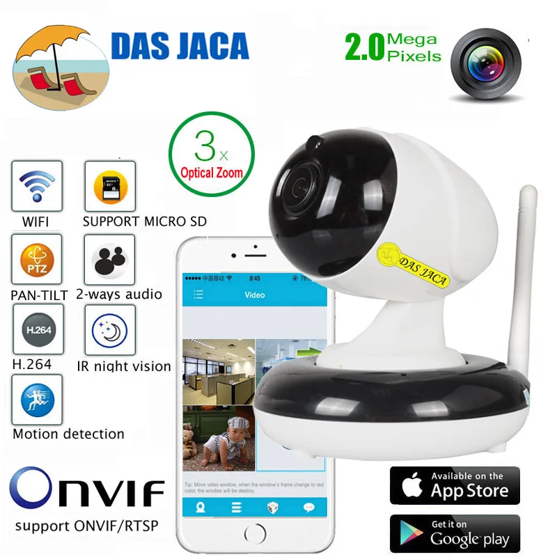 

DasJaca 2mp Wireless Surveillance Camera Optical Zoom Onvif CCTV Security Camera PTZ Dome Infrared Night Vision ip camera wifi