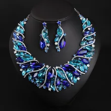 MYDANER Luxury Glass Flower Rhinestone Bridal Wedding Jewelry Sets African Necklace and Earrings Women Party Crystal Jewelry