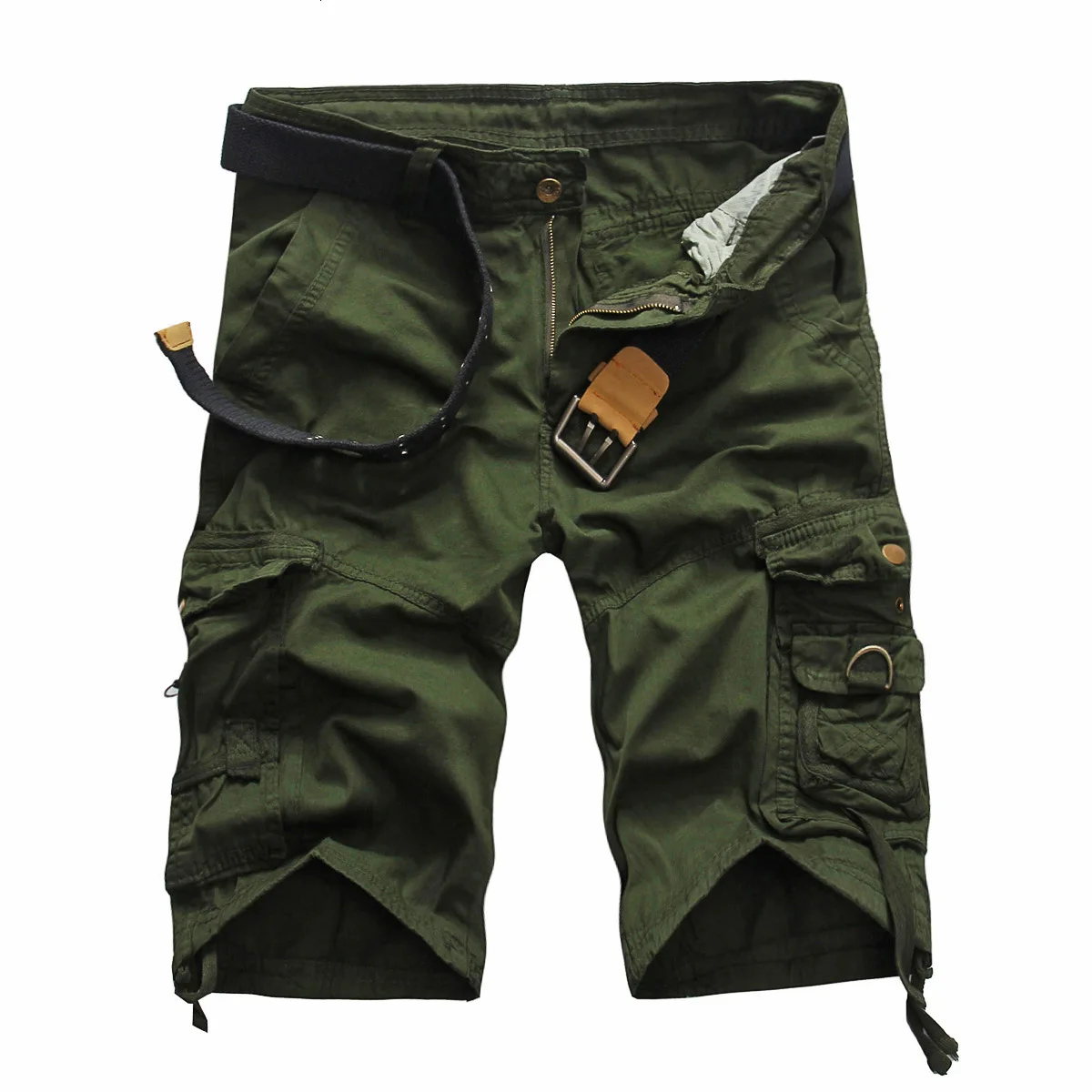 Качественные мужские повседневные шорты, камуфляжные, Camo Homme Cargo, мужские свободные рабочие мужские военные короткие штаны, мужские бермуды, короткие штаны - Цвет: Зеленый