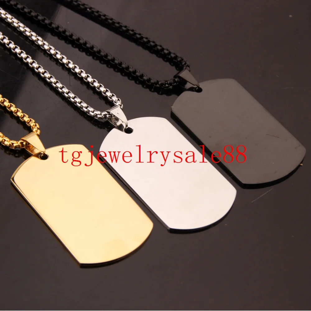 

HOT Dog Tag Pendant Womens Men's Silver/Gold/Black Tone 316L Stainless Steel Titanium Chain Necklace Free Box Chain 24"