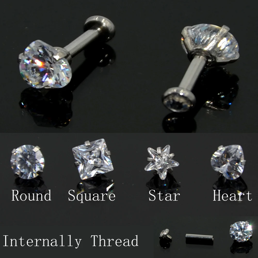 

1Pc Internally Thread Prong set Zircon Ear Tragus Cartilage Ring Flat Gem Double Use Ear Studs Piercing Earring Jewelry 16g