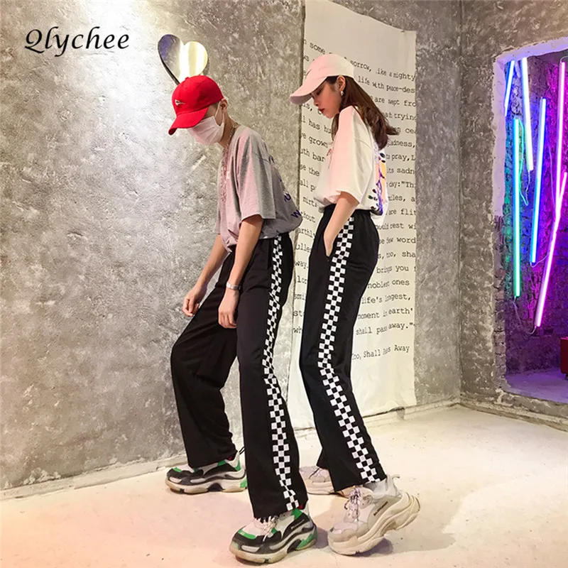checkerboard pants red