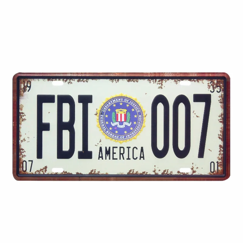 A278 Америка FBI 007 художественная табличка Автомобильная Лицензия Ретро Металл